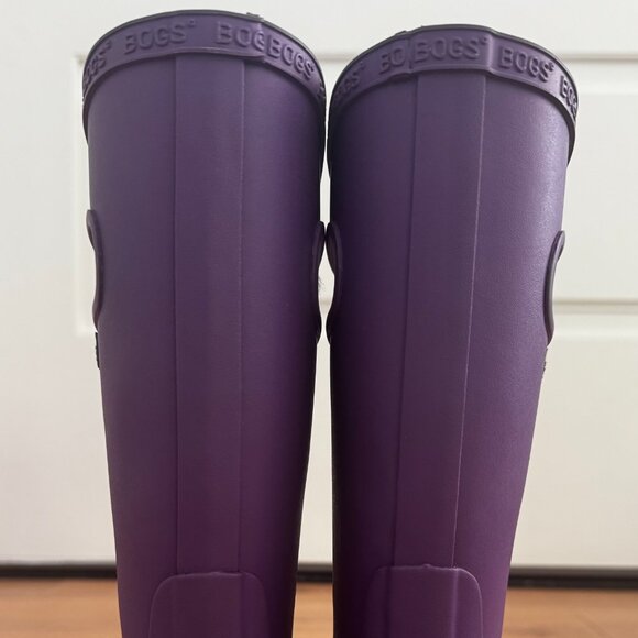 Bogs Kids Waterproof Plush Rain Boots Purple - Barely Worn - Fuzzy Warm size 1 - Picture 9 of 13